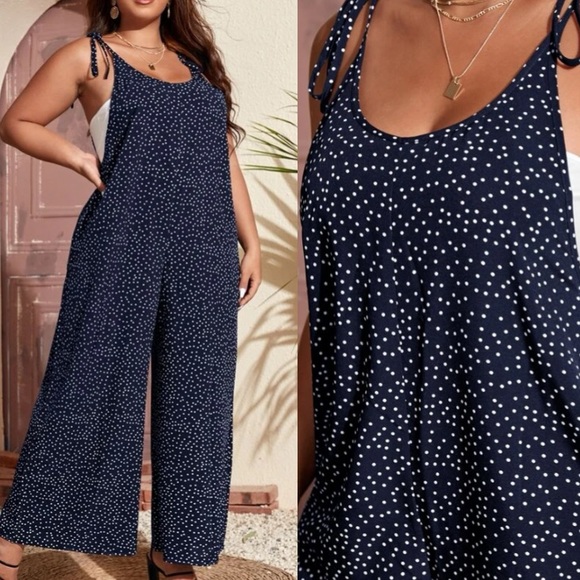Boho Plus Polka Dot Pocket Wide leg Jumper Jumpsuit - Picture 11 of 12